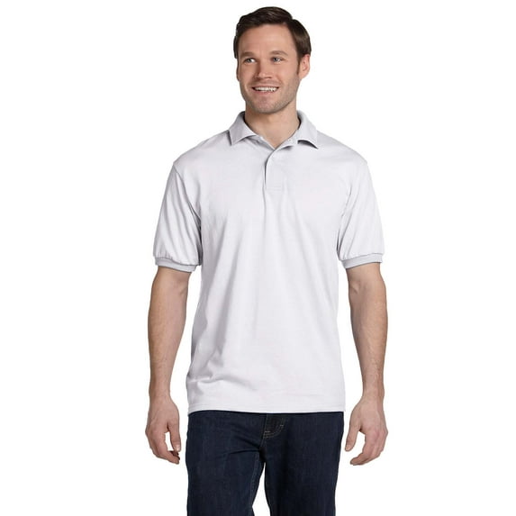 Hanes Adult Ecosmart Jersey Polo , 054 , White , XXXXXX-Large