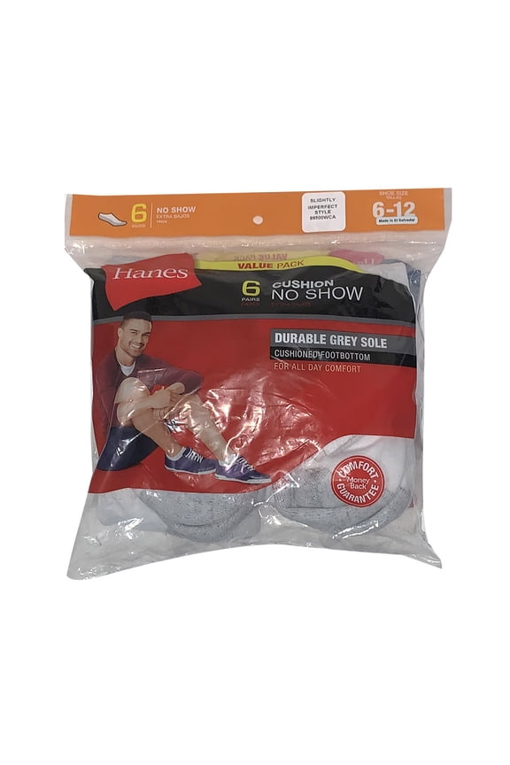 Adult Mens 6 Pack Durable Cushioned Grey Heel No Show Socks White 10-13