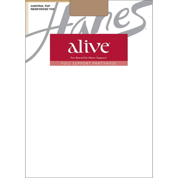 Hanes Alive Full Support Control Top Reinforced Toe Pantyhose Barely There C Women's