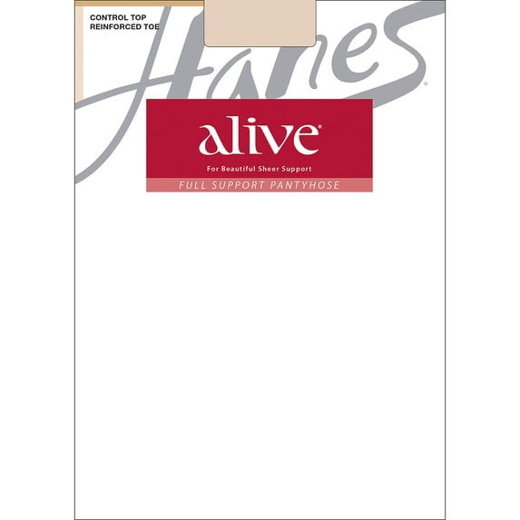 Hanes Alive Full Support Pantyhose with Control Top, Reinforced Toe Nude F Women's