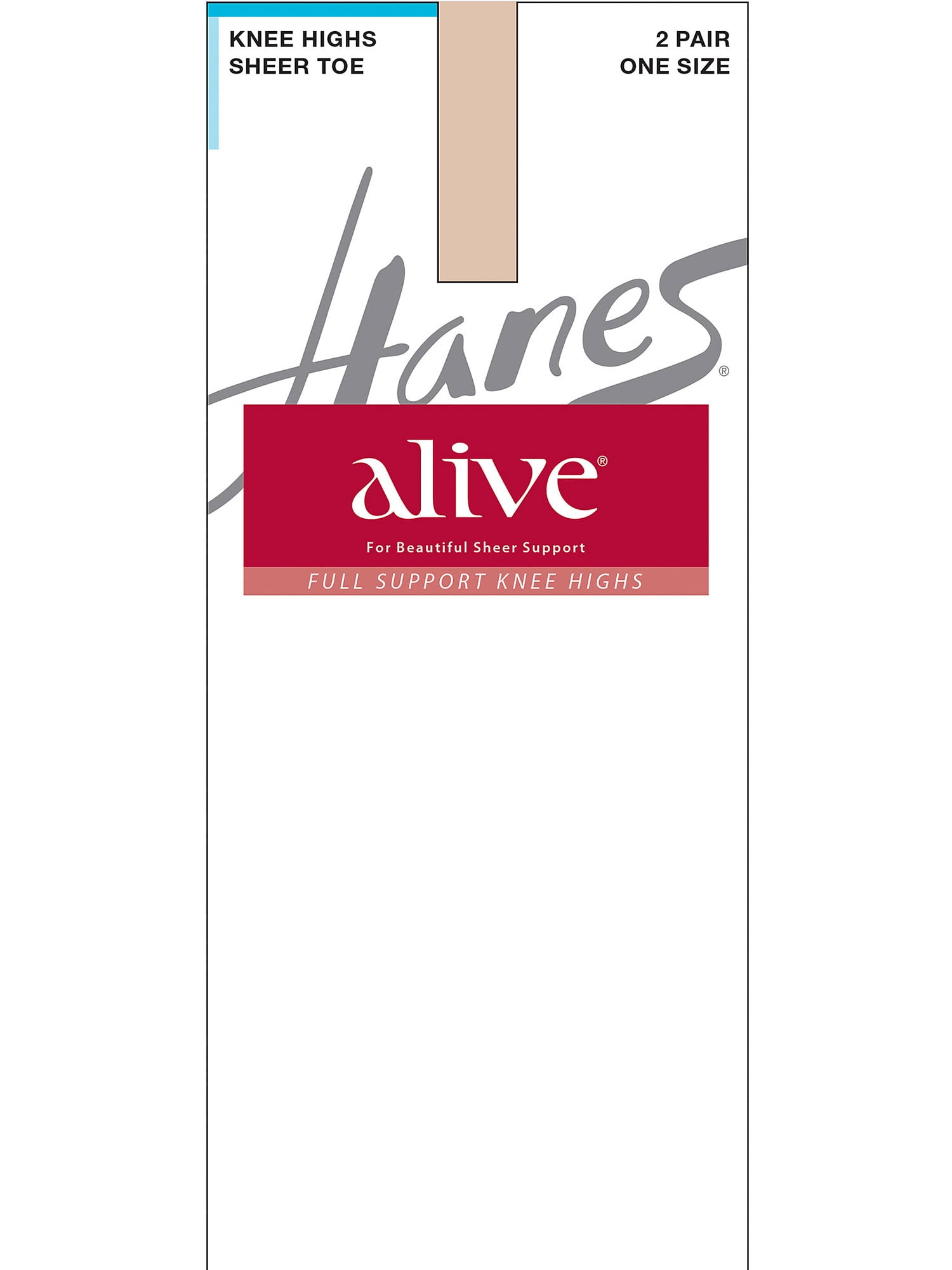 Hanes Alive Full Support Sheer Knee Highs 2-Pack Barely There ONE SIZE  Women's