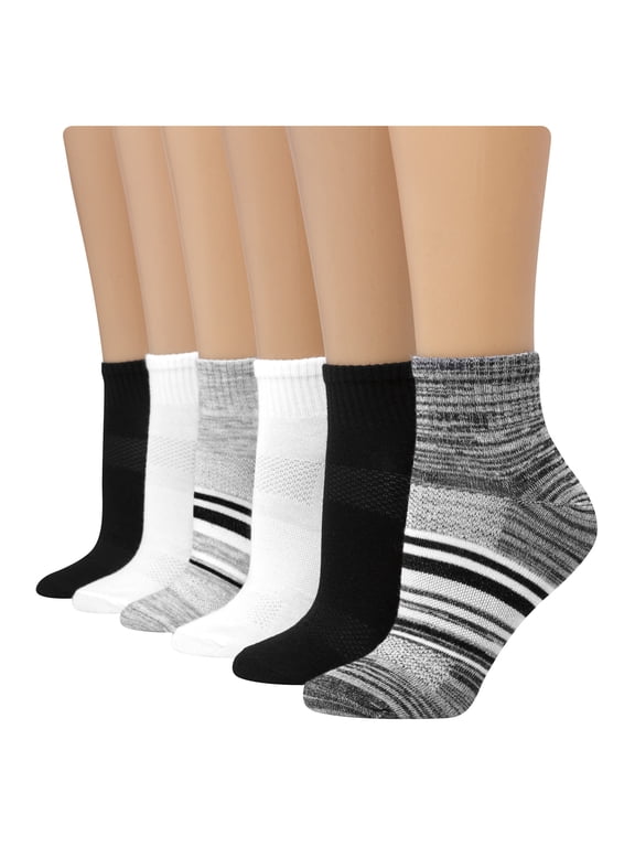 X-Temp Women's Ankle Socks, Extended Sizes, 6-Pairs Gray/Black 8-12