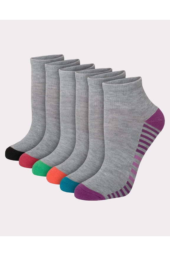 Comfort Fit Women's Ankle Socks, 6-Pairs Grey 5-9