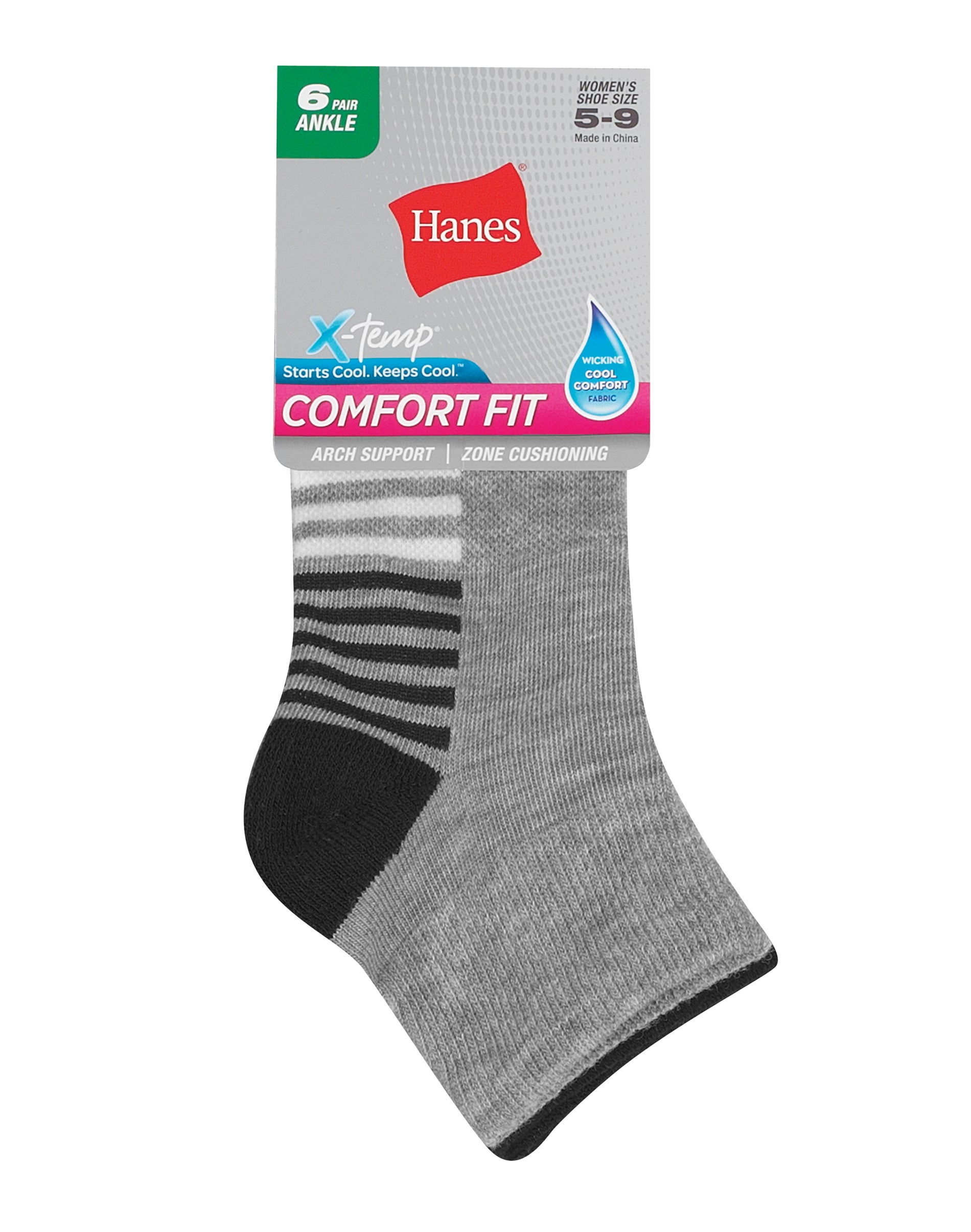 Hanes Ankle Socks  6-Pack Womens  Cool Comfort Fit  Cushioning Zone   Arch Support