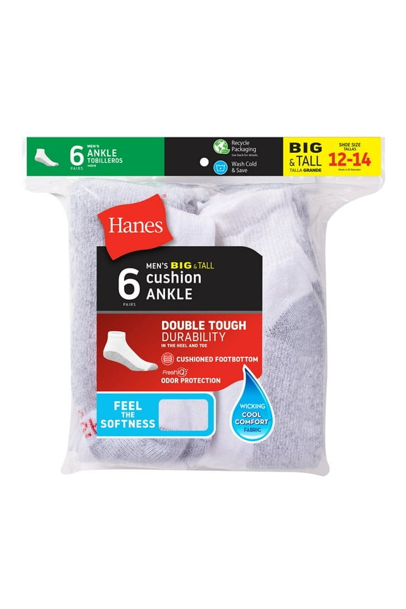 Ankle Socks 6-Pairs Men's Cushioned FreshIQ Cool Comfort Odor Protection sz 6-12