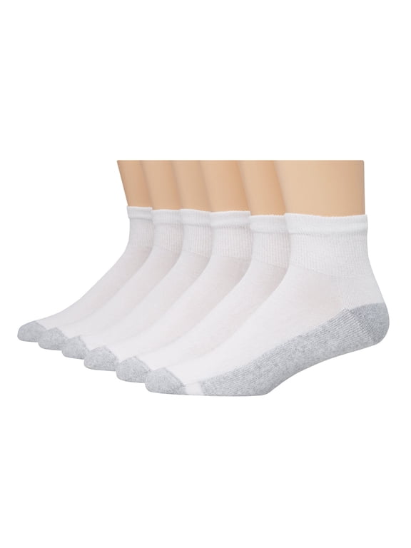 Double Tough Men's Big & Tall Ankle Socks, Shoe Sizes 12-14, 6-Pairs White