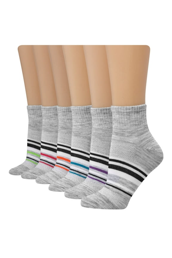 X-Temp Women's Ankle Socks, 6-Pairs Pink/Grey 5-9