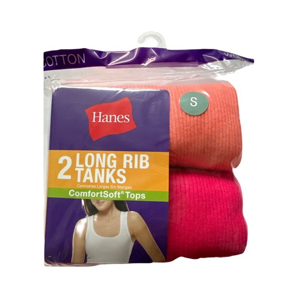 Hanes Assorted 2 Pack Womens Colored Long Rib Tanks Size Small