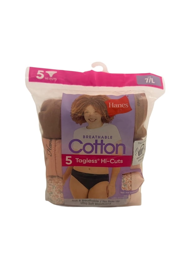 Womens Breathable Cotton Tagless Hi-Cut Underwear 5 Pack Soft Comfortable Panties Size 7 L