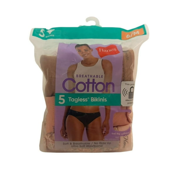 Hanes Women’s Breathable Cotton Tagless Bikini Underwear 5 Pack Soft Comfortable Panties Size 6 M