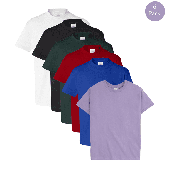 Hanes Authentic Youth T-Shirt, Crewneck 100% Cotton Short Sleeve Comfortable Jersey, Assorted Color, 6 Pack, XS