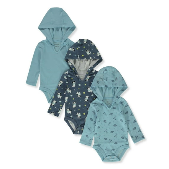 Hanes Baby 3-Pack L/S Hooded Bodysuits - blue, 0 - 6 months (Newborn)