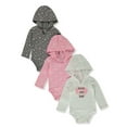 thumbnail image 1 of Hanes Baby 3-Pack L/S Hooded Bodysuits - pink, 0 - 6 months (Newborn), 1 of 3