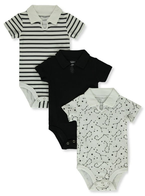 Hanes Baby 3-Pack Polo Bodysuits - White, 6 - 12 Months (Newborn)