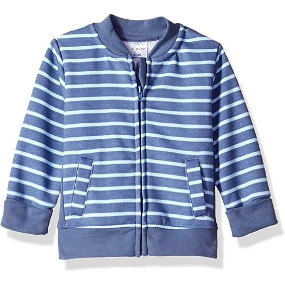 Hanes Baby Full Zip Sweatshirt, Ultimate Zippin Fleece Jacket for Boys & Girls, Blue Stripe, 6-12 Months