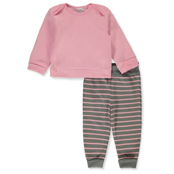 Hanes Baby Girls' 2-Piece Stripe Joggers Set Outfit - pink, 0 - 6 months (Newborn)