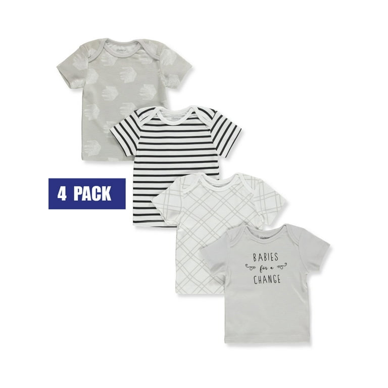 Hanes Baby T Flexy Soft Stretch Shirt Expandable Shoulder 4 Pack Grey Fun 12 18 Months