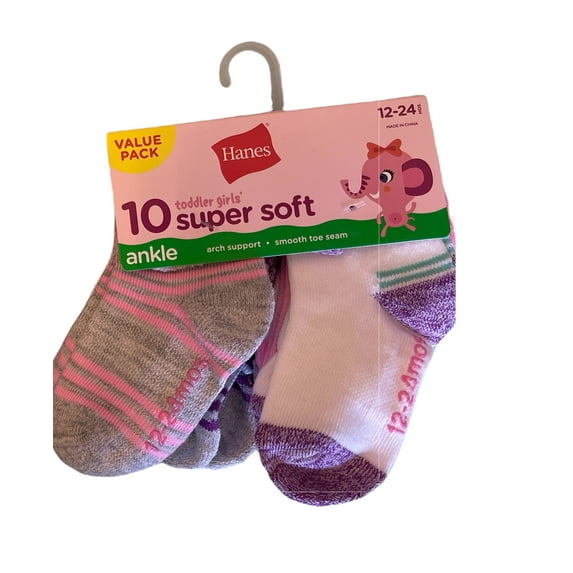 Hanes Baby Toddler Girls Super Soft Ankle Socks, 10-Pack