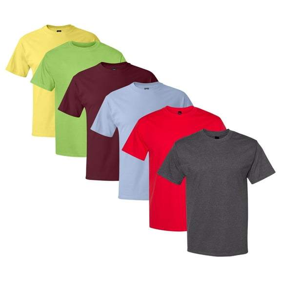 Hanes Beefy 100% Ring-Spun Heavyweight Cotton Bulk T-Shirts for Unisex Assorted Plain Solid Color Wholesale Tees Pack (Bright+Dark Color 6 Pack, L)