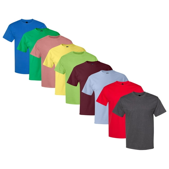 Hanes Beefy 100% Ring-Spun Heavyweight Cotton Bulk T-Shirts for Unisex Assorted Plain Solid Color Wholesale Tees Pack (Bright+Dark Color 9 Pack, XL)