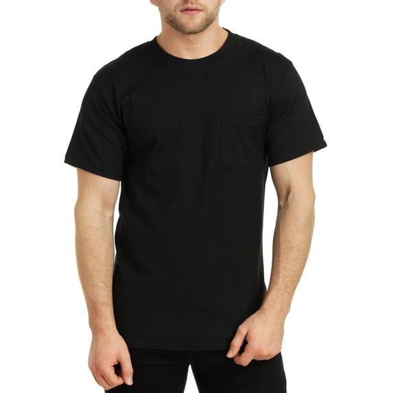 Hanes Beefy Short Sleeve Crew Neck Pocket T-Shirts, Black