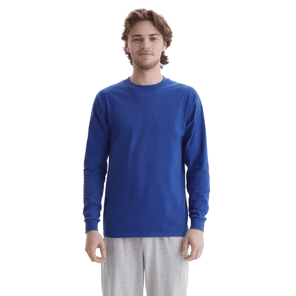 Hanes Beefy-T Long Sleeve Casual T-Shirt, Crewneck Everyday Casual Tee, Deep Royal, 3XL
