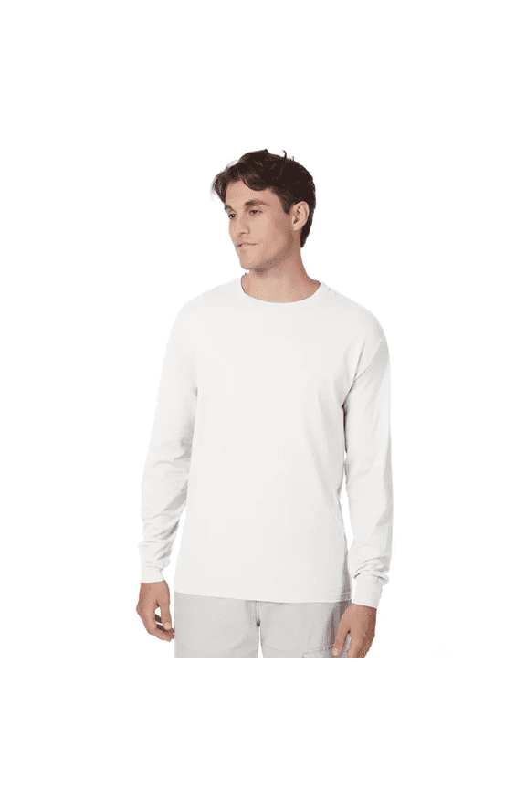 Beefy-T Long Sleeve Casual T-Shirt, Crewneck Everyday Casual Tee, White, S