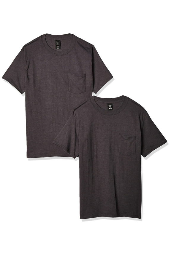 Beefy-T Men`s Pocket T-Shirt, 5190, S, Charcoal Heahter (Pack of 2) 2 Charcoal Heahter