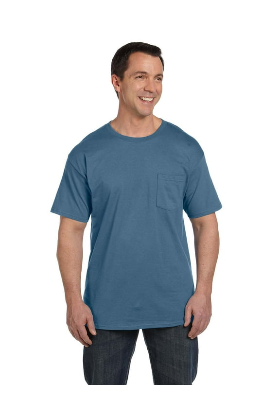 - Beefy-T Pocket T-Shirt - 5190, Denim Blue, L, Pack Of 2, Hanes Mens T-Shirts