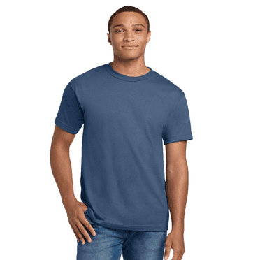 Hanes Beefy-T Short Sleeve T-Shirt for Men’s, Crewneck Casual Blank Shirt Denim Blue Tee, L
