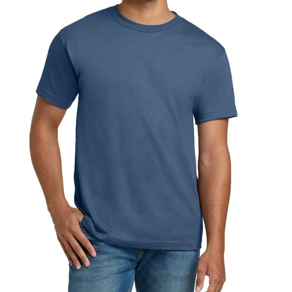 Hanes Beefy-T Short Sleeve T-Shirt for Men’s, Crewneck Casual Blank Shirt Denim Blue Tee, L