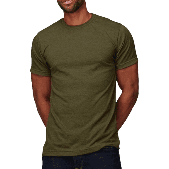 Hanes Beefy-T Short Sleeve T-Shirt for Men’s, Crewneck Casual Blank Shirt Military Green Heather Tee, XL