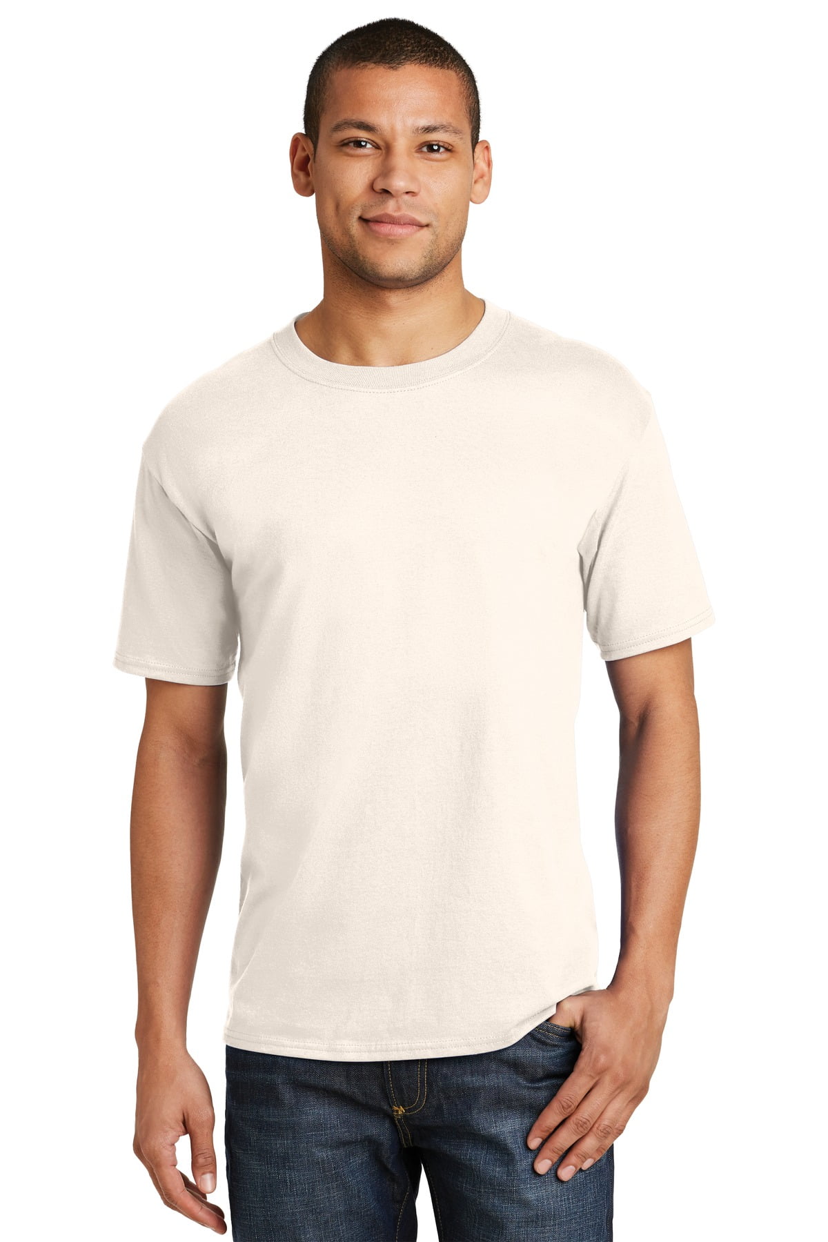 Hanes - Beefy-T T-Shirt - 5180, Natural, L, Pack Of 2, Mens