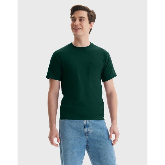 Hanes Beefy-T Unisex Cotton Pocket T-Shirt Deep Forest S