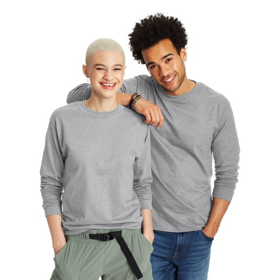 Hanes Beefy-T Unisex Long Sleeve T-Shirt Ash XL