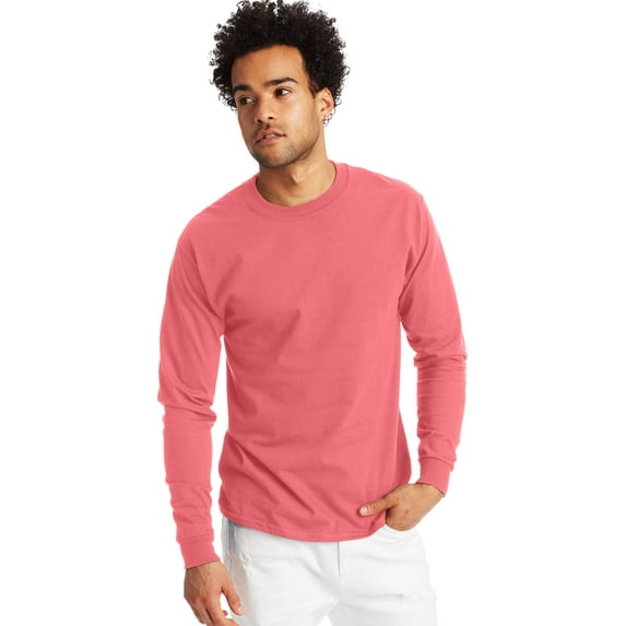 Hanes Beefy-T Unisex Long Sleeve T-Shirt Charisma Coral M