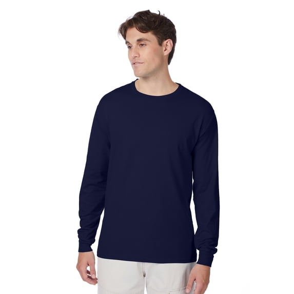 Hanes Beefy-T Unisex Long Sleeve T-Shirt Navy L