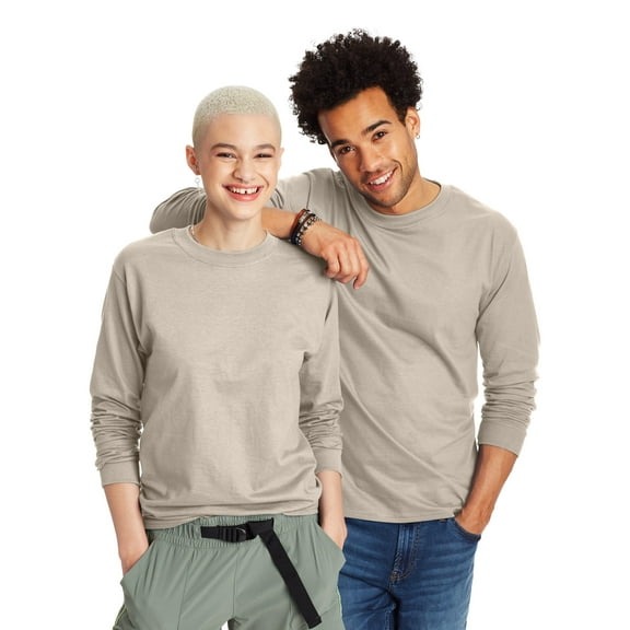 Hanes Beefy-T Unisex Long Sleeve T-Shirt Sand XL