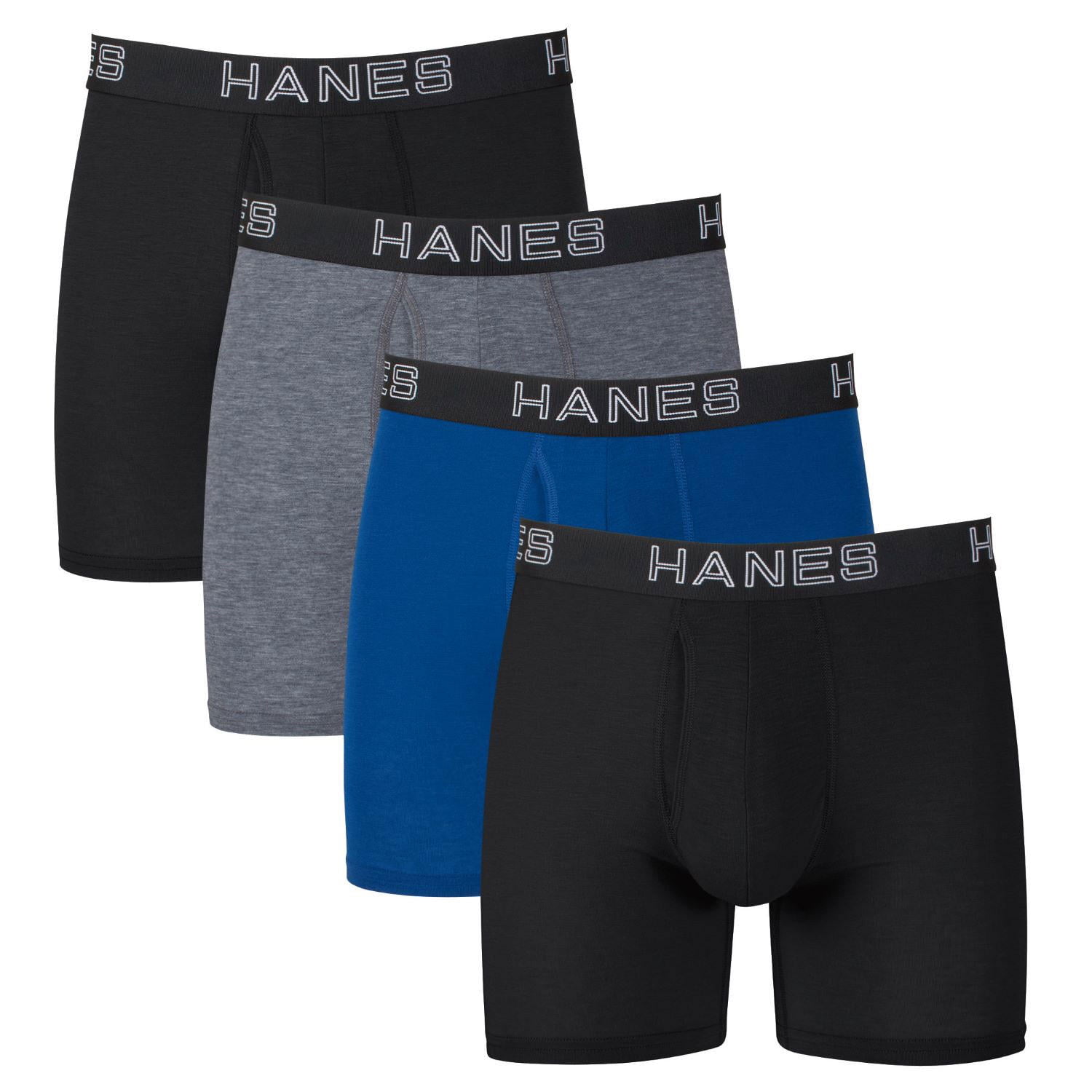 Hanes Best Black/Blue/Grey Total Support Pouch Boxer Brief, 4 Pack ...