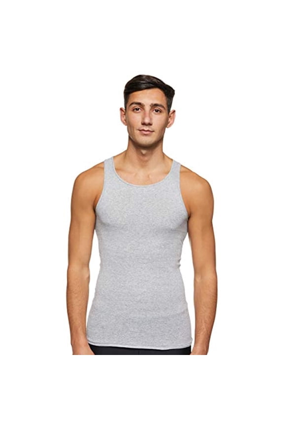 Best Longer Length Tagless Ring Spun Cotton Tank Tagless A-Shirts 2-Pack Grey Large
