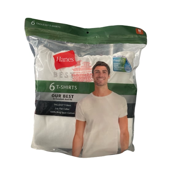 Hanes Best Men's 6 Pack Crew Neck Cotton Tagless T-Shirts (White, L)