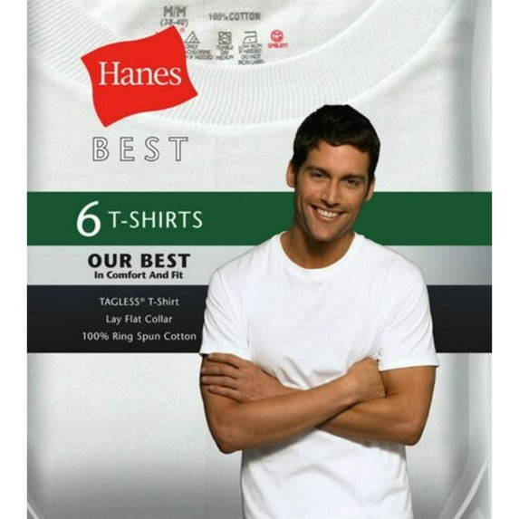 Hanes Best Men's 6 Pack Crew Neck Cotton Tagless T-Shirts (White, XXL)