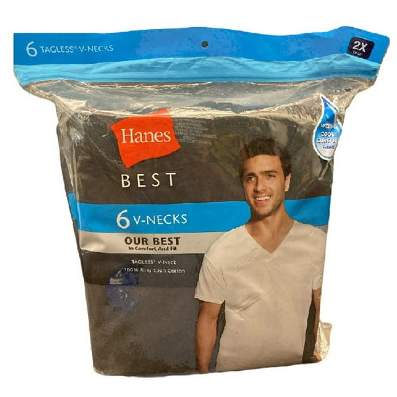 Hanes Best Men's Short Sleeve V-Neck Cotton Tagless T-Shirts, 6 Pack