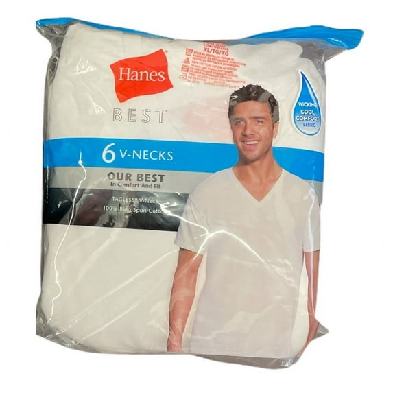 Hanes Best Men's Short Sleeve V-Neck Cotton Tagless T-Shirts, 6 Pack