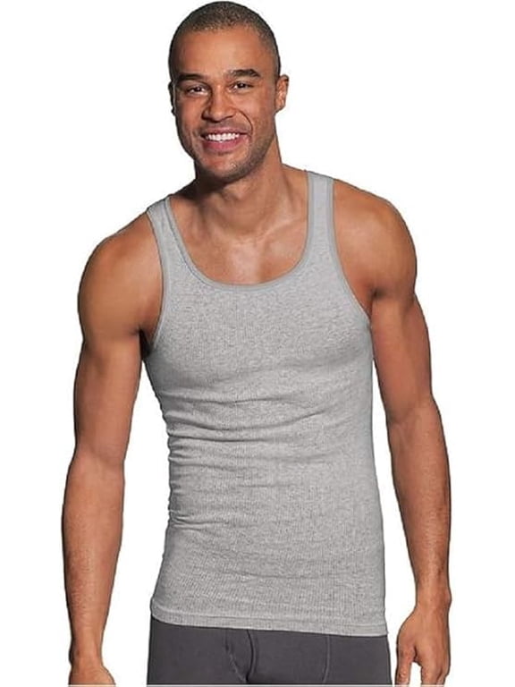 Men's Ribbed All Day Flex Cotton Tank 6-Pack Gray, Small 34-36 "