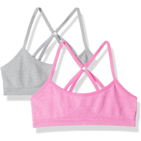Hanes Big Girl's ComfortFlex Seamless Racerback Bra 2-Pack Bra, Heather Grey/Bubbly Pink Heather, Large