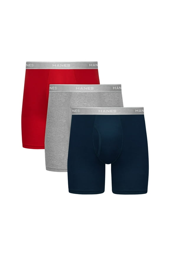 Mens  Hanes Big Man Men's Cotton Boxer Brief Underwear Pack, 3-Pack, Big & Tall Sizes