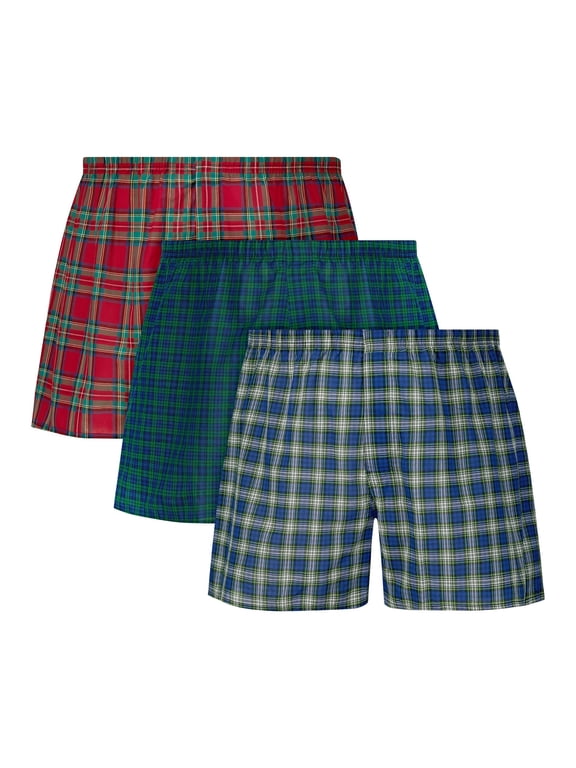 Big Man Ultimate Men's Underwear Woven Boxers Pack – 3-Pack – Cool Comfort Cotton Blend ( & Tall) Red/Blue Tartan 2XB