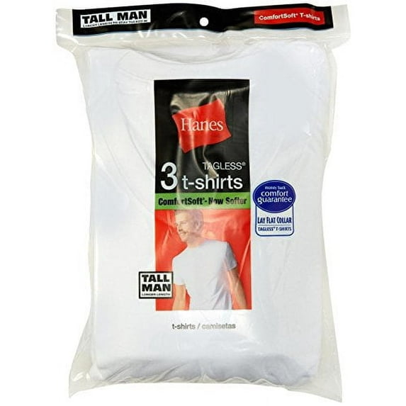 Hanes Big Men's Tagless ComfortSoft Crew Undershirt Tall 3-Pack, White, 4XLT