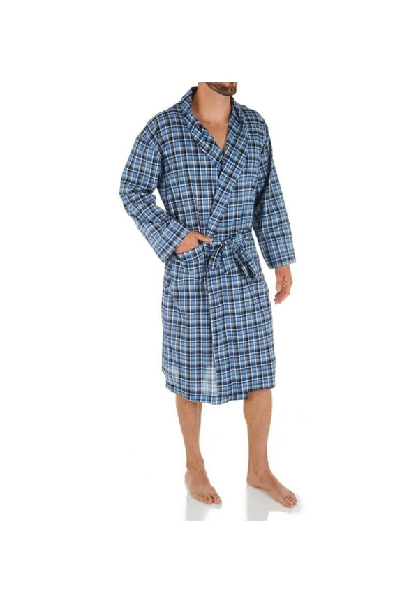 Men's Hanes 4204B Big Man Woven Shawl Robe (Blue Plaid 5/6X)